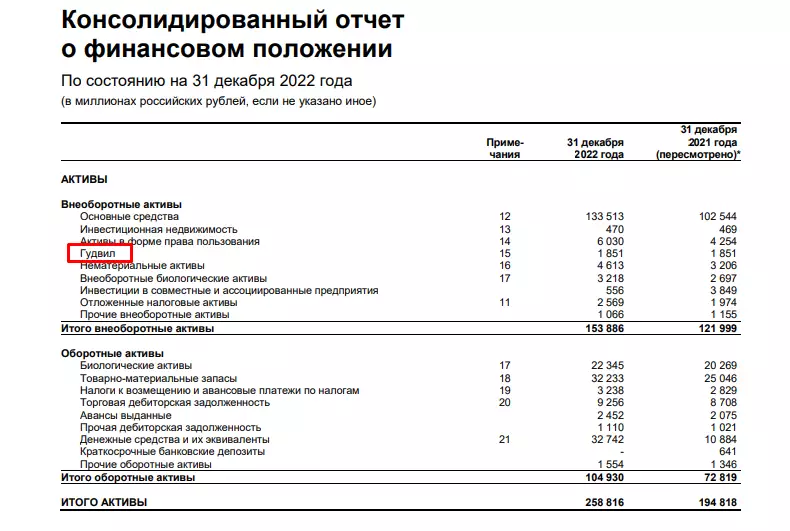 Фрагмент отчета ПАО «Группа Черкизово» за 2022 год